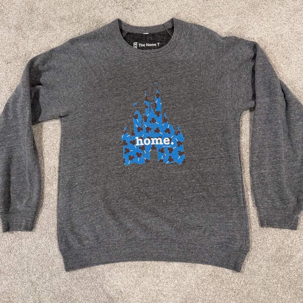 The Home T Gray Sweatshirt with Disney Castle with Mickey Bars decal size Large
